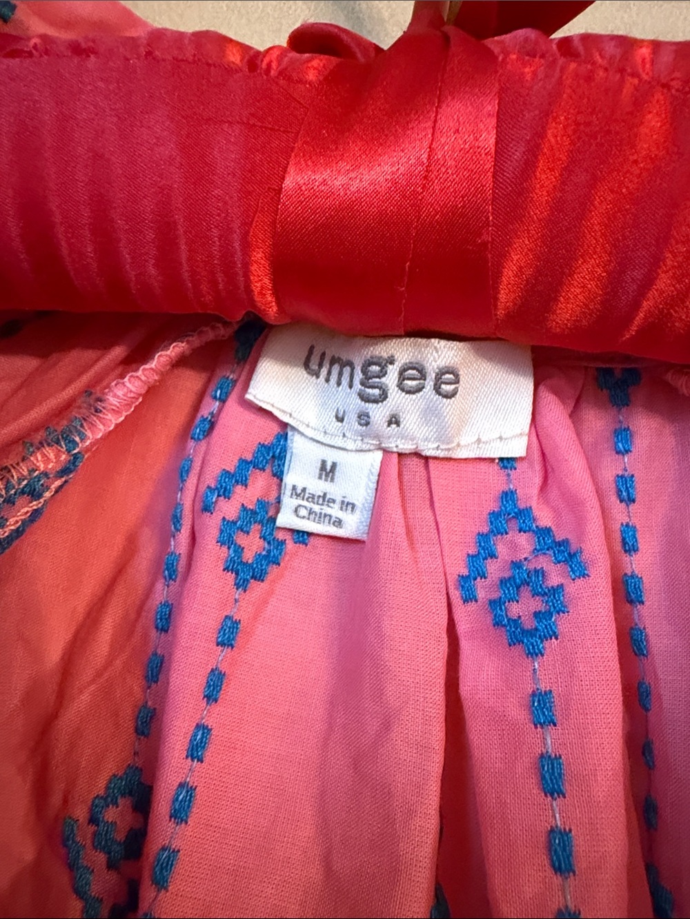 Umgee Pink Mini Dress with Blue Embroidered Trim - Picture 3 of 7